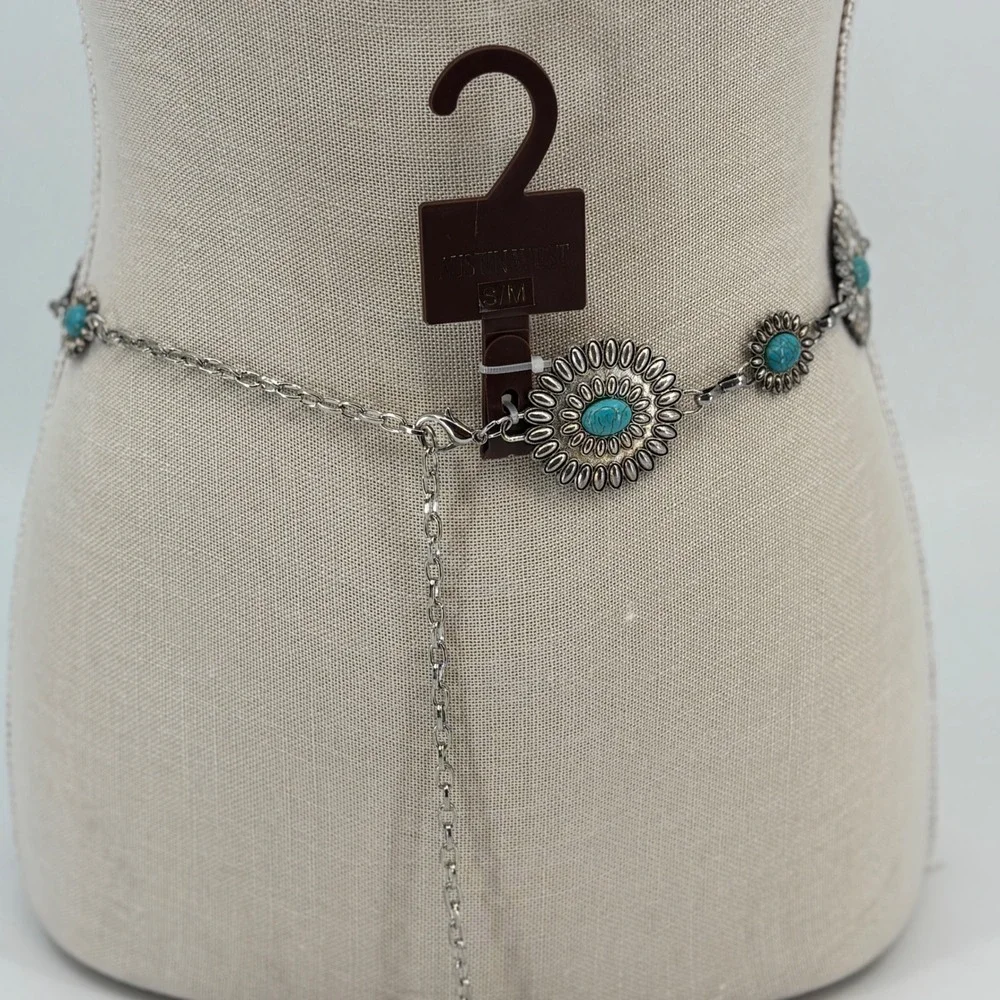 Austin West Concho Chain Belt Women S/M Silver Turquoise Boho Western New